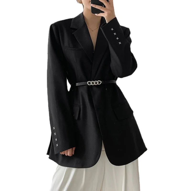 

Black Brief Oversize Blazers Women Elegant New Lapel Long Sleeve Loose Fit Jackets Fashion Tide Spring Autumn 2021 Womens Blazer
