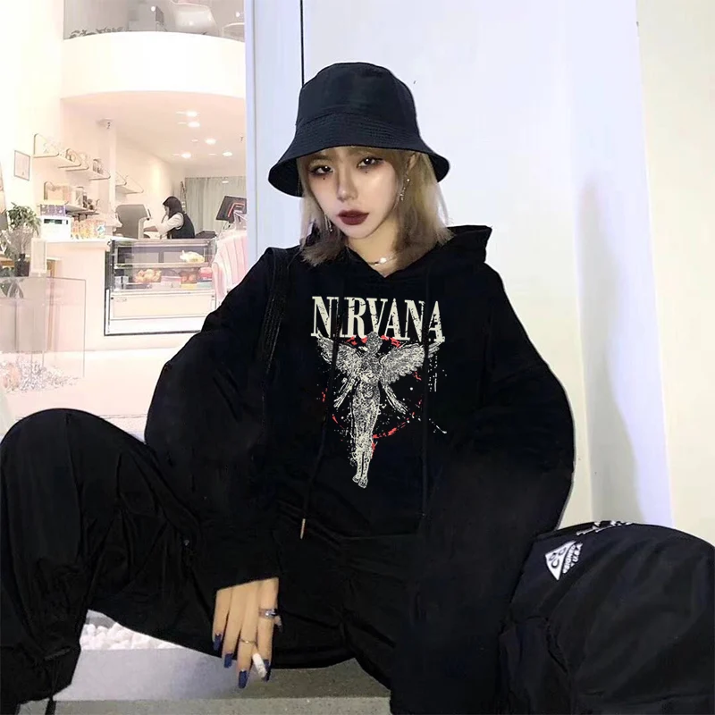 

Nirvana Hoodies women Hooded Simple All-match Leisure Oversize Pullovers Korean Style Warm Kawaii Loose Streetwear Sweatshirts