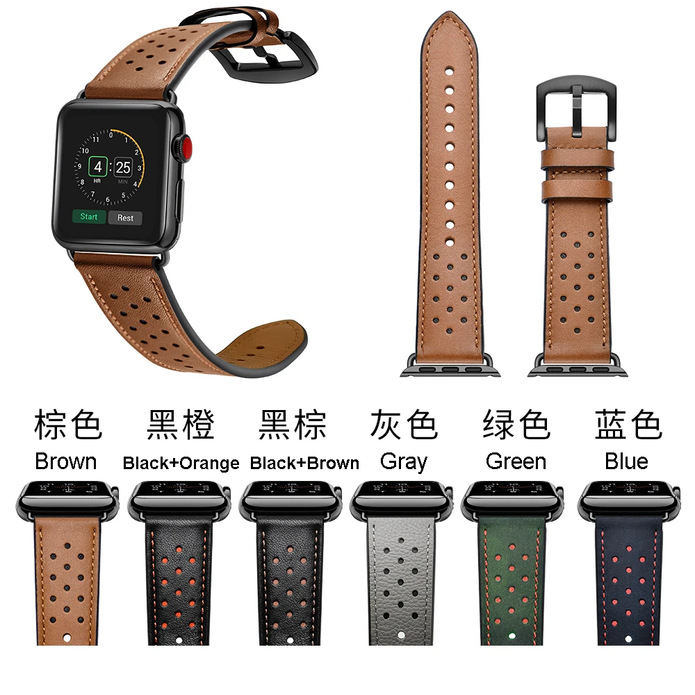 

Dark Green Mens Strap Watch Band for Iwatch 5 Watchband Leather Black Bracelet for Apple Watch Series 5 4 3 40 44mm Band