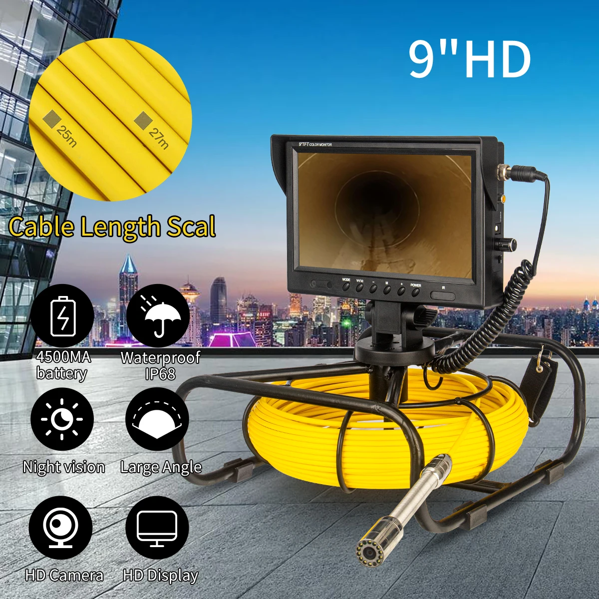 23мм Видеокамера регистратор трубопроводного эндоскопа для осмотра подводных промышленных труб, канализационных стоков, очистки стен эндоскопа.