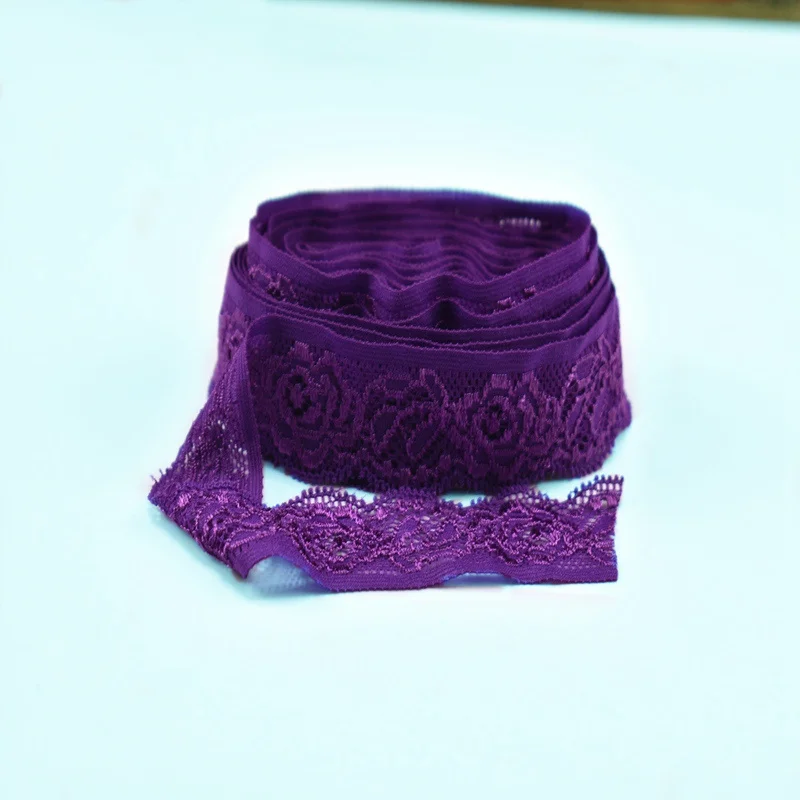 purple 10 ярдов/партия винно-красное эластичное кружево отделка для шитья одежды Свадебные украшения 24 мм стрейч кружево ткань лента вышивка DIY - Цвет: purple