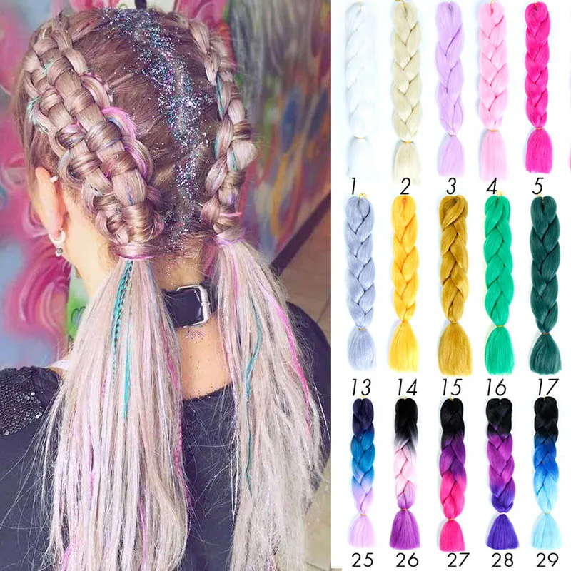 

Hair one piece 24 inch Synthetic Braiding Hair Heat Fiber braid 100g/piece pure color crochet Jumbo Braid Hair Accessories