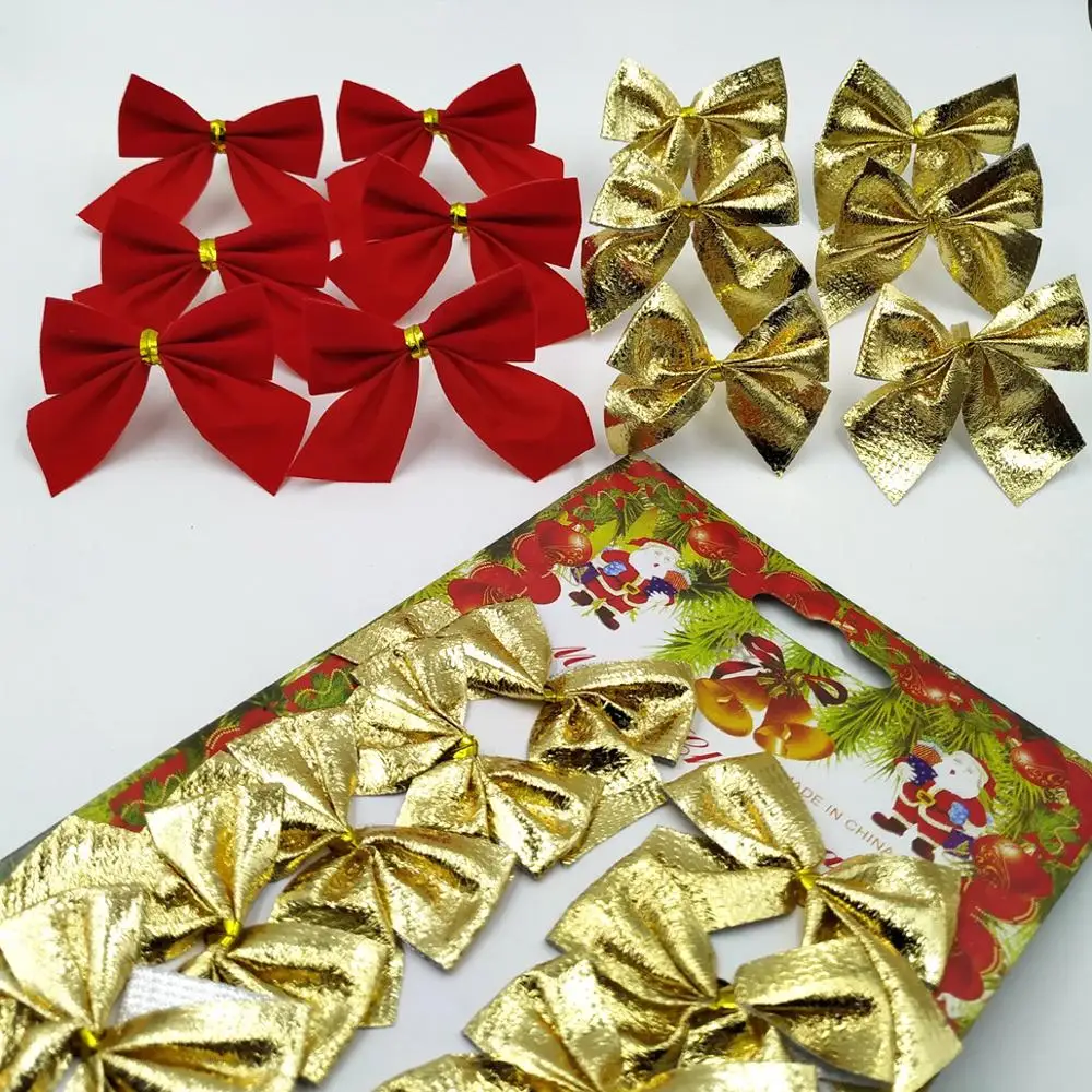 24 шт. Ёлочные банты золото с красным бантом для маленьких девочек рождественские