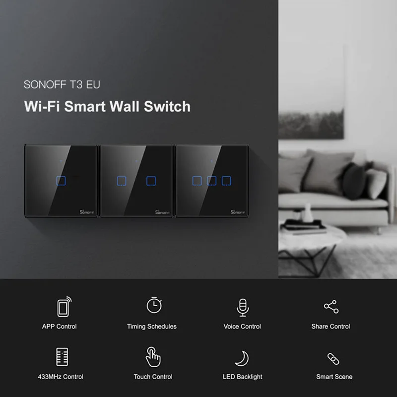 Itead Sonoff T3 EU 86 Размер 1/2/3 gang TX Series 433 МГц RF дистанционное управление Wifi переключатель