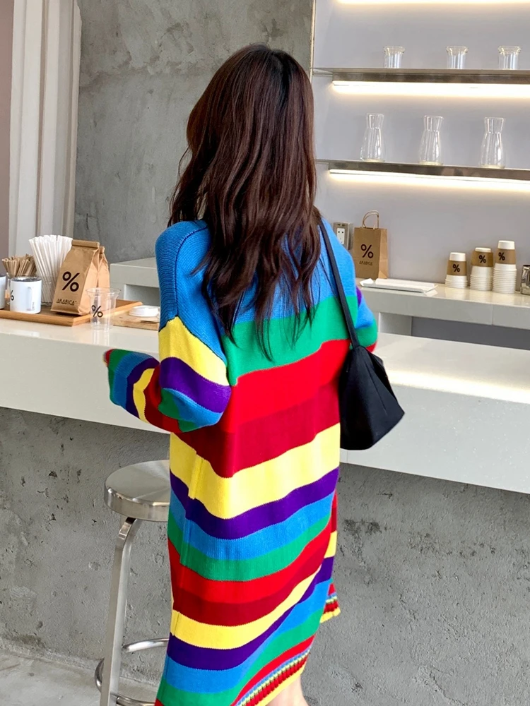 

2020 New Autumn and Winter Fashion Knitted Dresses Women Striped Patchwork Sweater Dress Elastic Slim Vestidos