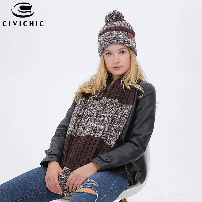 CIVICHIC женская вязаная шапка и шарф комплекты теплой одежды осень-зима вязаные