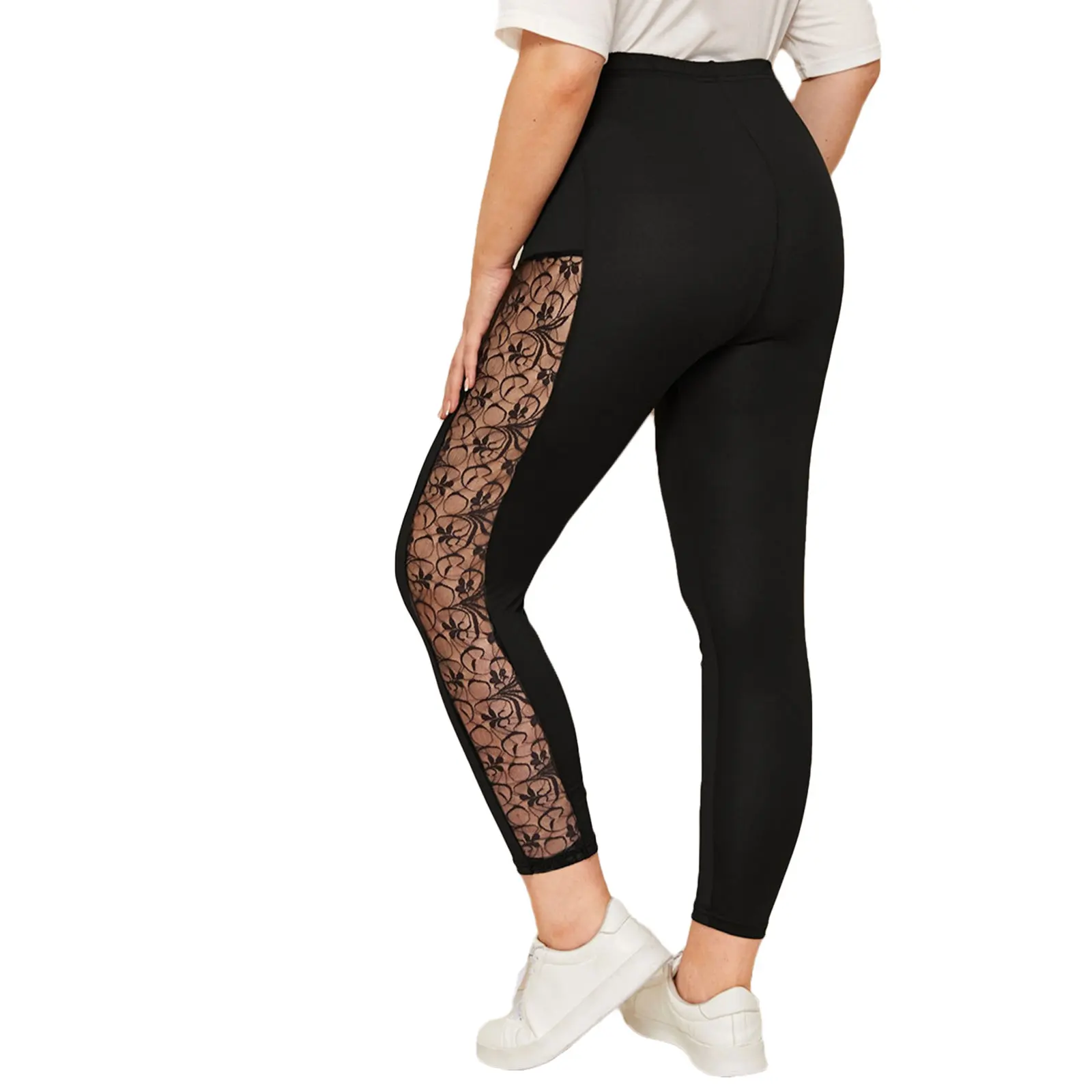 

Women's sexy lace stitching large size leggings, tight and thin women's lace trousers, hot