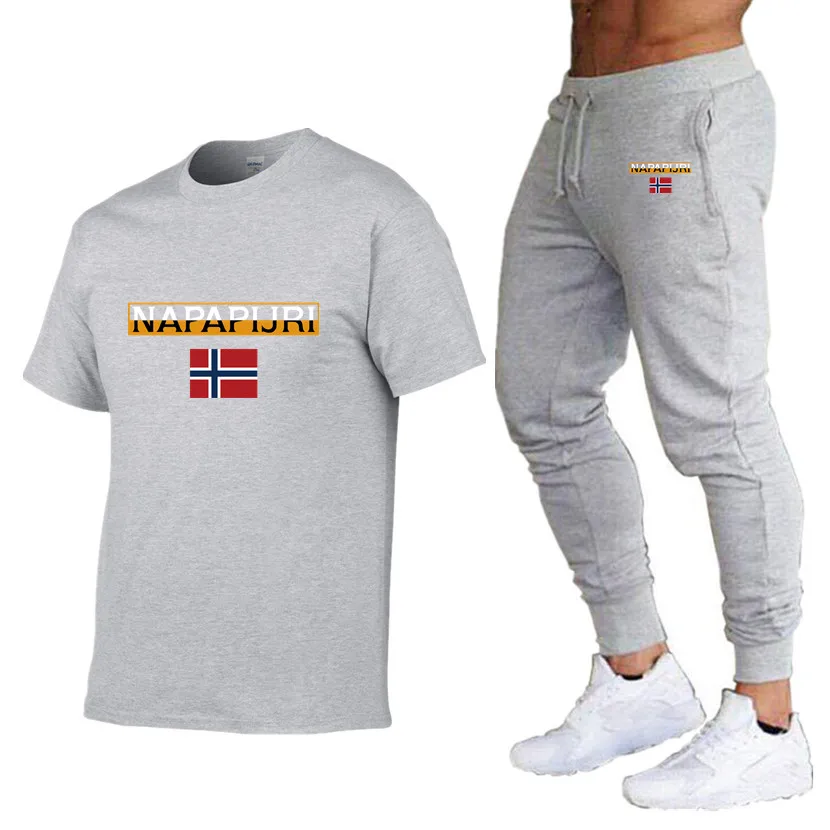 

2021New T-Shirt 2 Pieces Sets Tracksuit Printing Men Short Sleeves+Pants Pullover Sportwear Suit Casual Sports Men Clothes