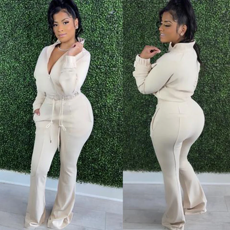 

Donsignet Fashion Women's Suit Summer Casual Hot Sale High Neck Zipper Solid Color Slim Wide Leg Trousers Sports Two-piece Suit