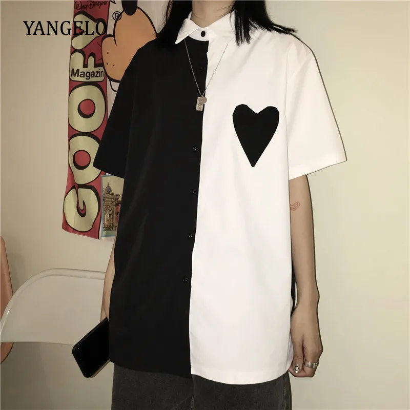 

Футболка Yangelo Harajuku с коротким рукавом, длинная рубашка в готическом стиле гранж, уличная одежда, топ оверсайз с отложным воротником, цвет чер...