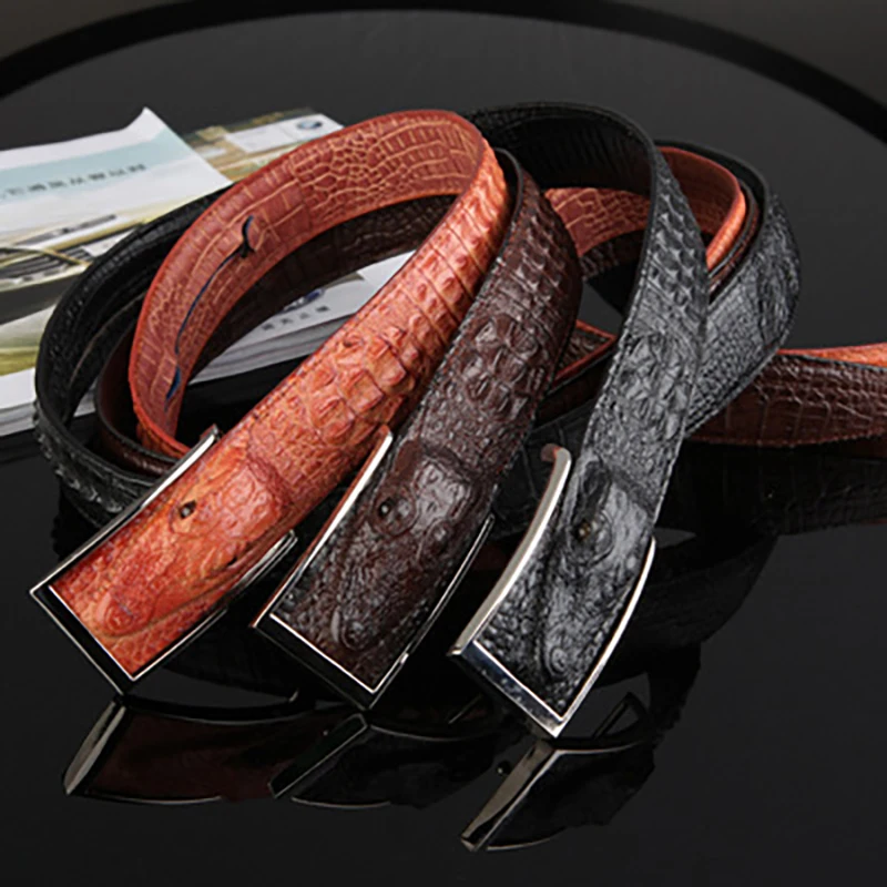 Новинка 2021 модный мужской ремень из кожи крокодила деловой Повседневный