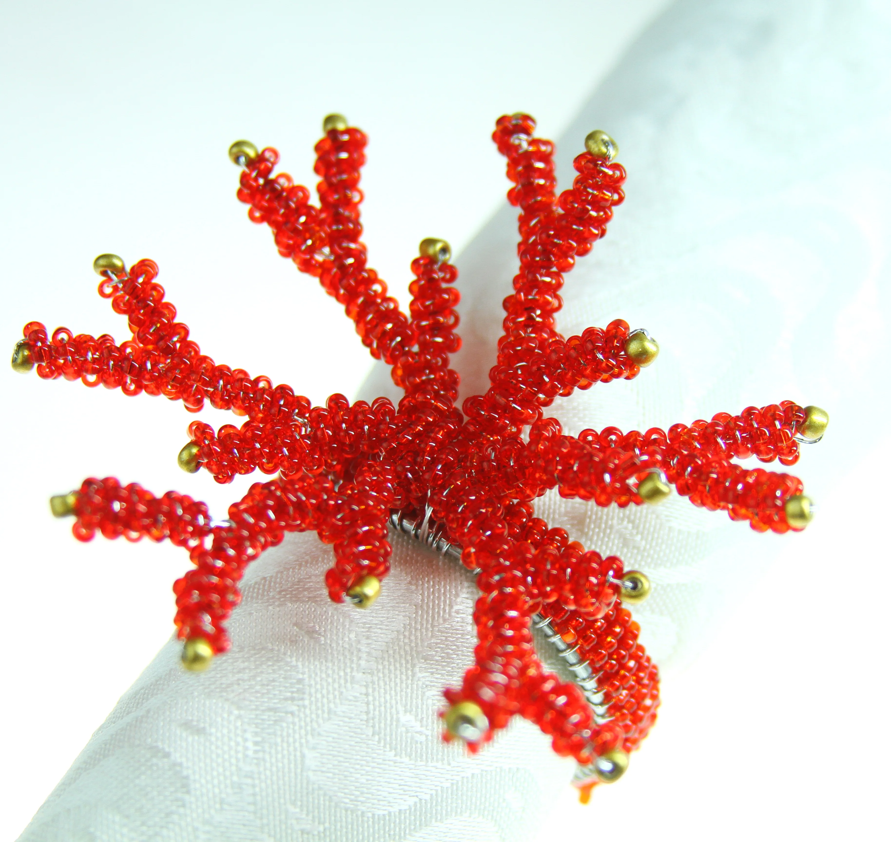 Кольца для салфеток кораллово красного цвета стеклянный держатель с бисером |ring