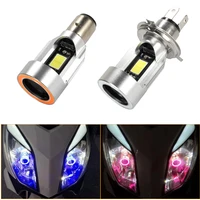 1pc h4 led motorcycle headlight scooter bulb h6 ba20d 6000k light moto atv motorbike accessories fog lamp with angel eyes blue