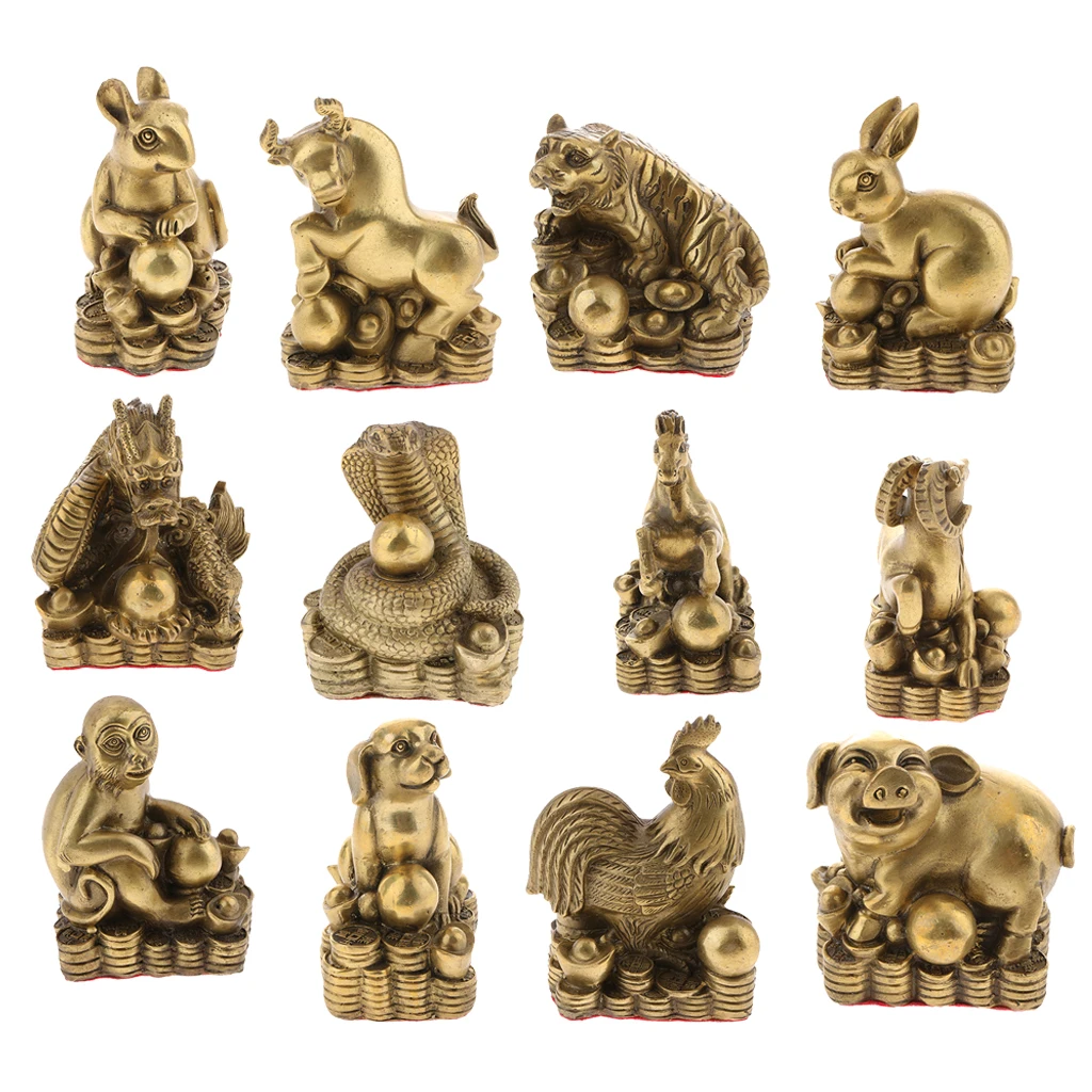 

Pure Brass Chinese Fengshui Decor Twelve Animal Collectible Figurine Ornament Luck Money Wealth for Home Office Decprationesk