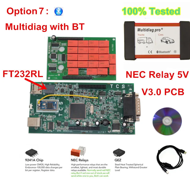 Multidiag BT TCS,1+ keygen Multidiag Pro Bluetooth v3.0 pcb OBDIICAT-CDP 5V Красный NEC Реле мульти диагональ Pro OBD2 диагностический сканер - Цвет: Multidiag BT