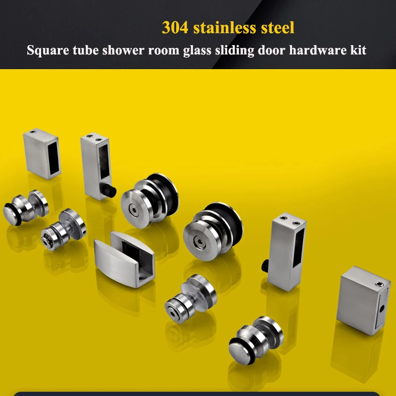 high quality 1set 304 stainless steel glass sliding system shower room sliding door glass door hardware bathroom accesoories free global shipping