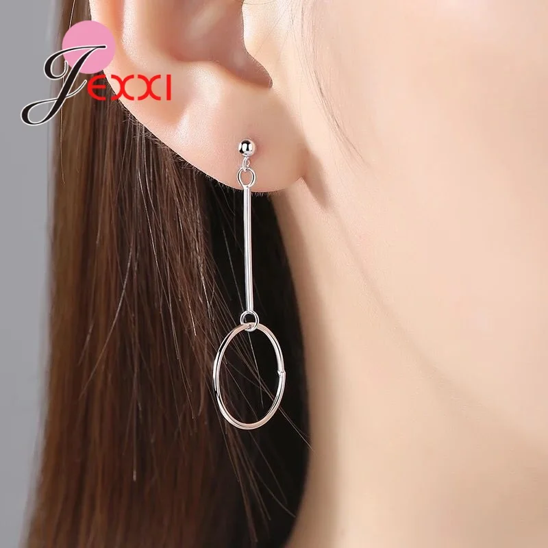 

Geometric Circle Round Bar Statement Earrings For Women Girl Fashion Long Tassel 925 Sterling Silver Jewelry Supplies