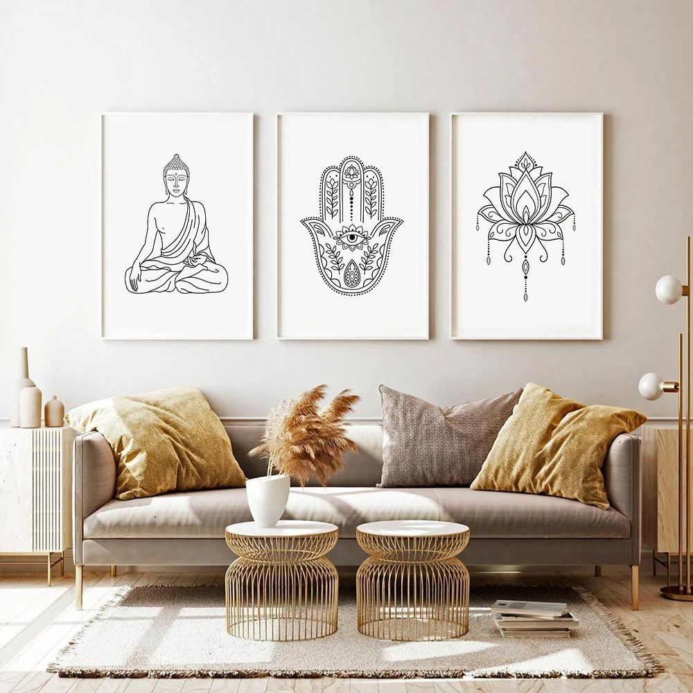 

Mandala Buddha Lotus Boho Wall Zen Line Canvas Painting Wall Art Nordic Posters and Prints Wall Pictures for Living Room Decor