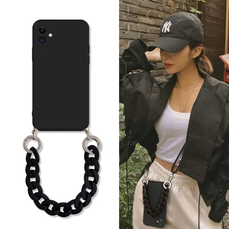 

For iPhone 14 Pro Max Case Luxury Crossbody Shoulder Lanyard Chain Silicone Cover for iPhone 11 7 8 Plus 13 12 XR X XS SE Funda