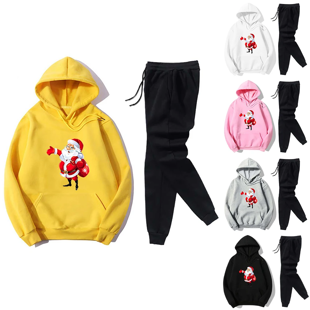 

2 Piece Set Santa Claus Printed Women Hooded Sweatshirt Top Outfit Sportswear Casual Casual Pants Tracksuit Sweat Suits