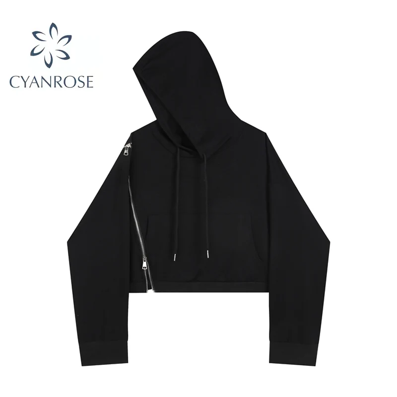 Однотонная Готическая Женская модная Толстовка с длинным рукавом и капюшоном