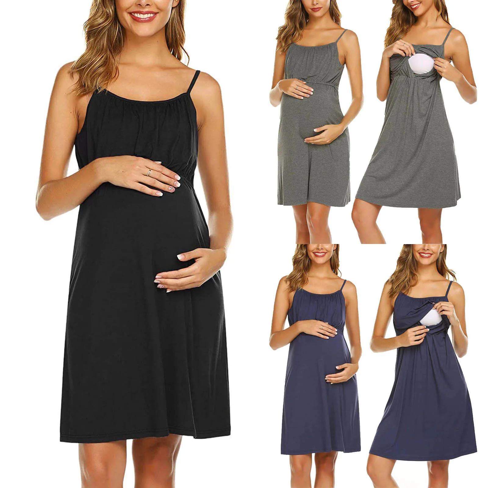 

ISHOWTIENDA Woman Solid Sling Sleeveless Pregnant Feeding Dress Maternity Nursing Dress Для Беременных 2021 Vetement Grossesse