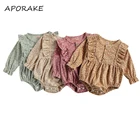 2021 Модный комбинезон для новорожденных девочек 0-18 месяцев с цветочным принтом стильная Вельветовая весенняя одежда с оборками и длинным рукавом для девочек