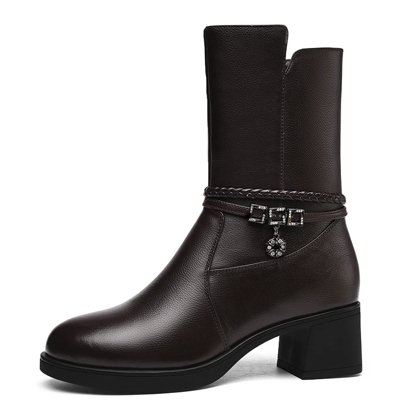 

Round Toe Thick Heel Mid-Tube Boots, Side Zipper Solid Color Women'S Boots, Platform Women'S Shoes