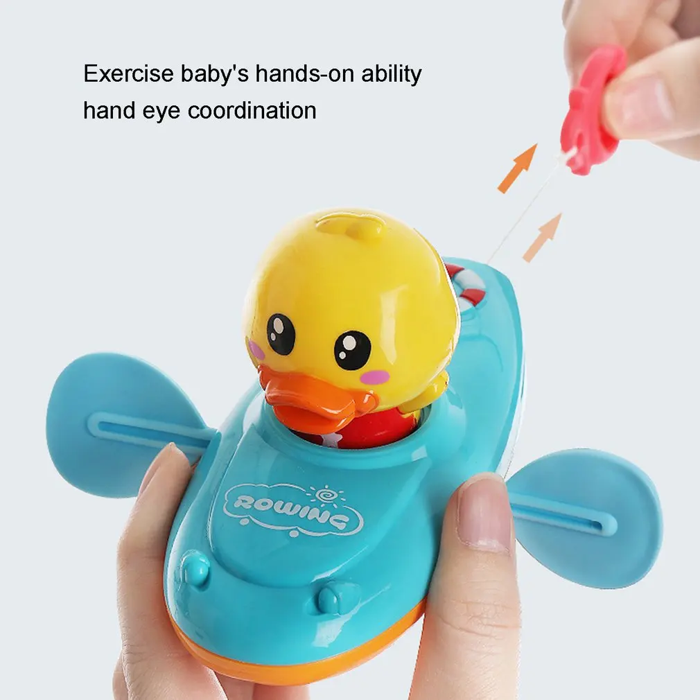 Toys For Swimming Bathtub Pool Duck Toy Floating Ducklings Toy Manual Pull String Ducks Boat Paddler Bathtub Baby First Bath Toy