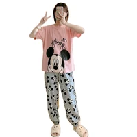 disney cartoon mickey mouse cute kawaii pajamas set for women summer 2021 soft short sleeve top pant pyjama sets pijama feminino