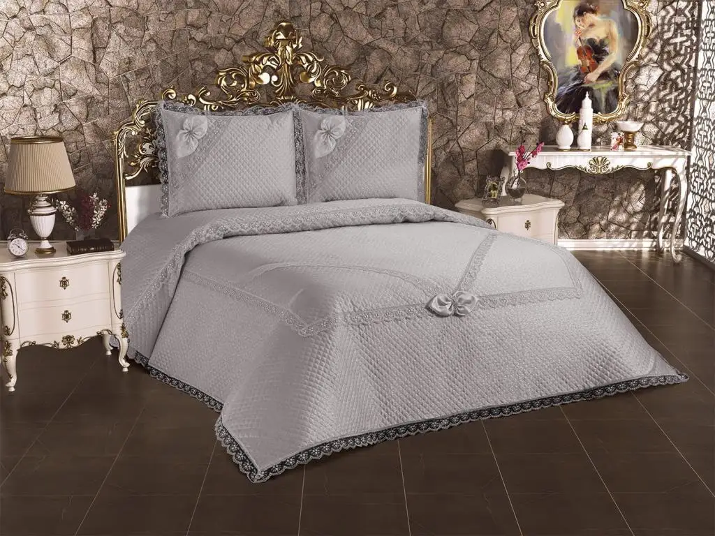 

Poppy Quilted French Laced Bedspread Gray