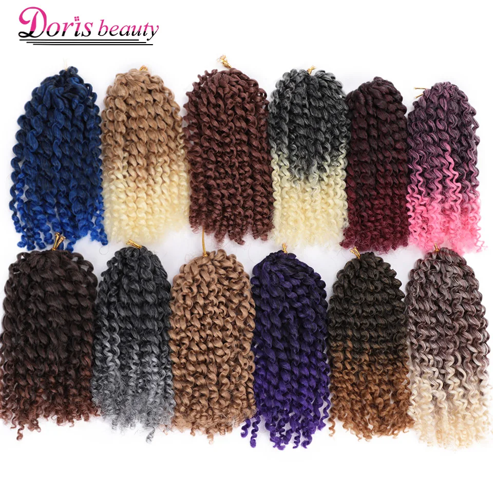 Doris beauty, 8 дюймов, афро, вязанные крючком волосы, косички Марли, Омбре, косички для наращивания, синтетические, вязанные крючком косички для женщин