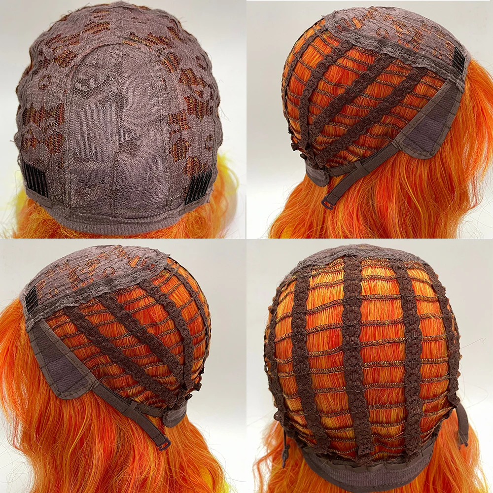 

Wig With Bangs Cheap Colored Wigs For Women Natural Synthetic Wig Female Short Smooth Orange Yellow Color Wigs For Black White