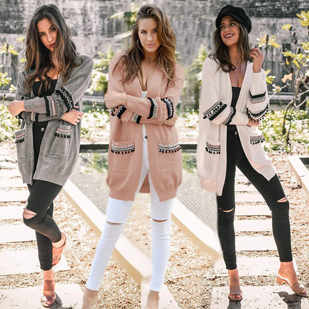 Верхняя одежда с карманами и кисточками женский кардиган подарок свитер для