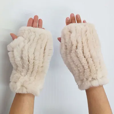 Перчатки без пальцев из искусственного меха кролика рекс утолщенные теплые зимние перчатки средней длины с ремешком от AliExpress WW