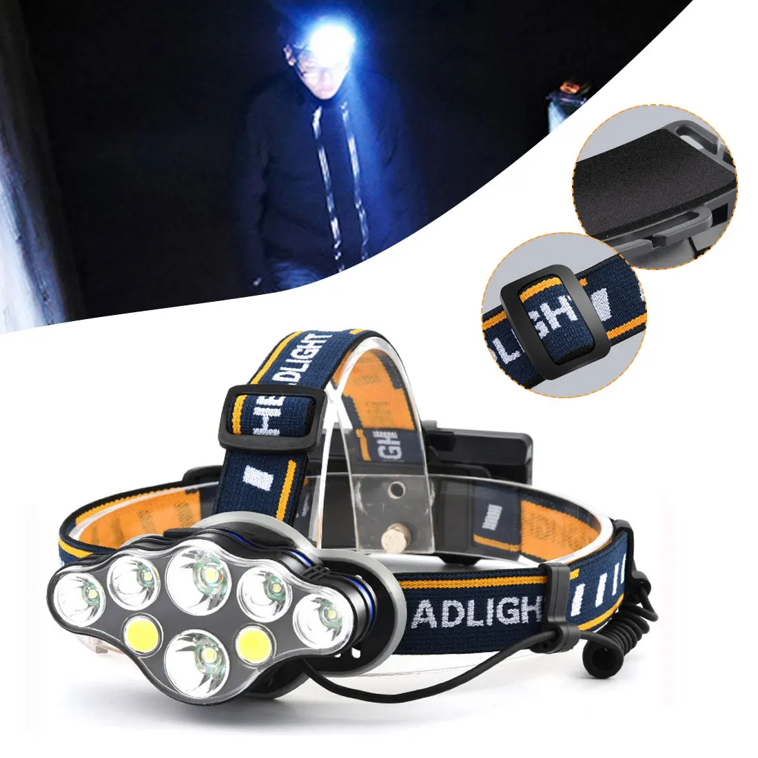 

USB Rechargeable T6 COB 8 Modes LED Headlight Lamps 5000 Lumens Flashlight Zoomable Waterproof for Camping Fishing