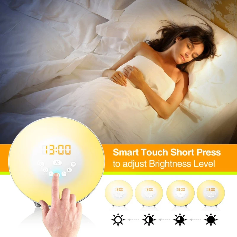 

Smart Wake-Up Light 7-Color Sunrise Alarm Clock Sunset Analog Light Alarm Clock Natural Sound FM Radio Bedroom Night Light