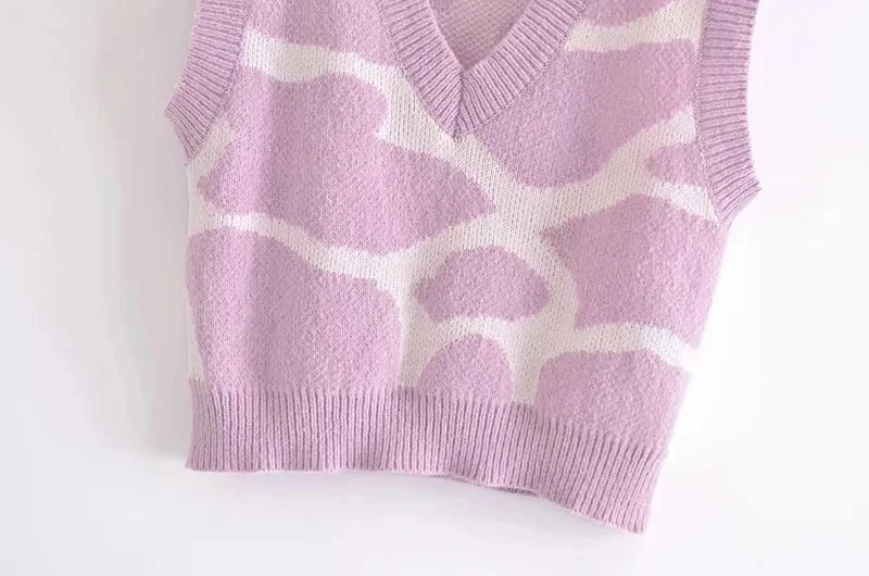

MosiMolly 2021 AW knits Jacquard Sweater Vest Women V neck Pullover Sleeveless Knits