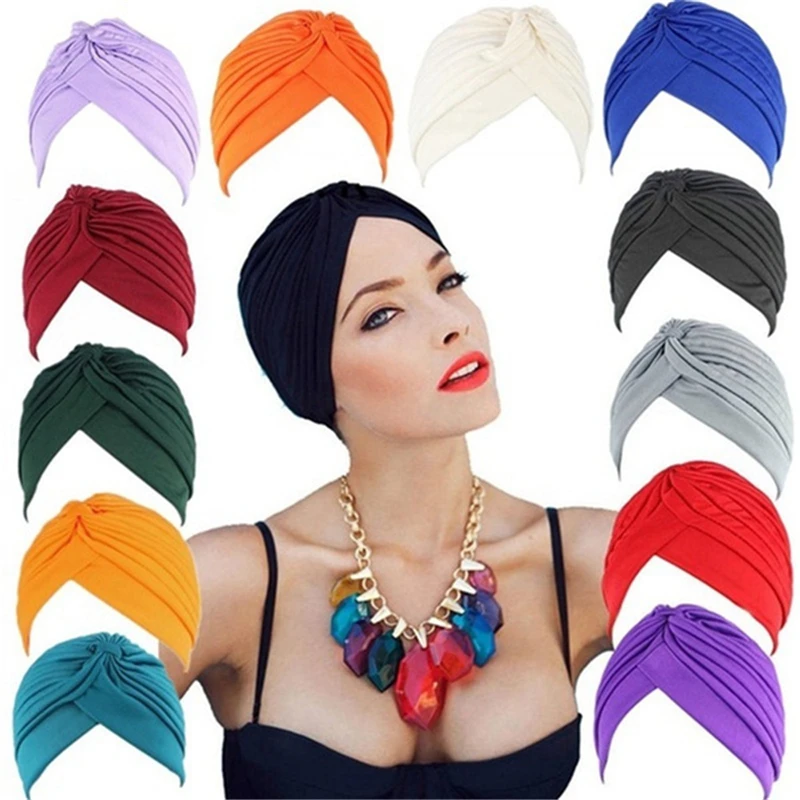 Тюрбан с узлом для мусульманских женщин однотонная бандана головная повязка |