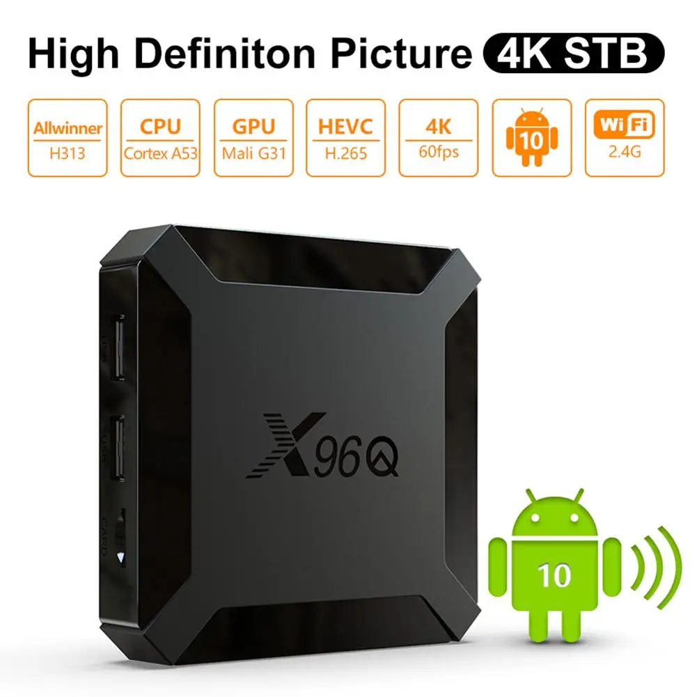 ТВ приставка Android 10 X96Q 4k HD 2.0A 2 4g Wi-Fi Allwinner H313 4 ядра Гб оперативной памяти 16
