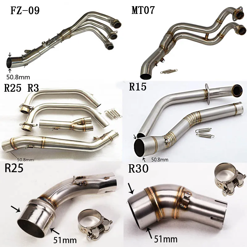 

For Yamaha FZ09 MT07 FZ07 R15 R25 R3 R30 YZF FZ-09 MT09 MT-09 Motorcycle Exhaust Muffler Middle Mid Link Pipe Stainless Steel