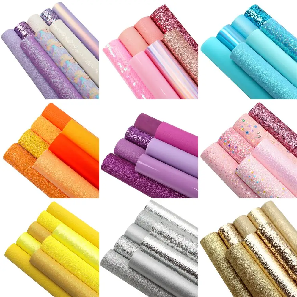 Однотонные листы из искусственной синтетической кожи с блестками 20*33 см | Дом и