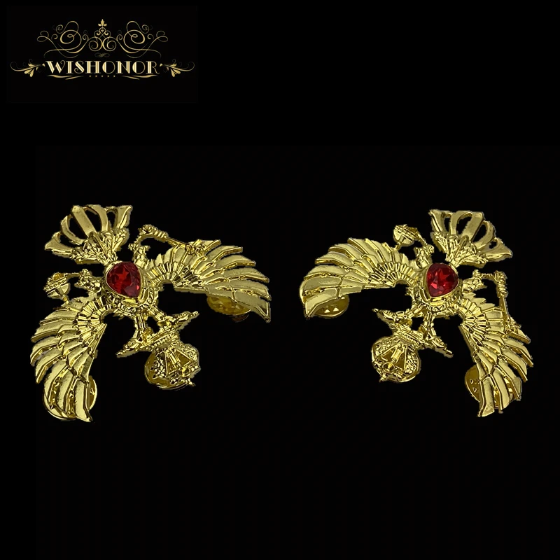 

New Russian National Emblem Shape Brooches Antique Gold Color Rhinestone Brooch Women Men Souvenir Gifts Lapel Pins