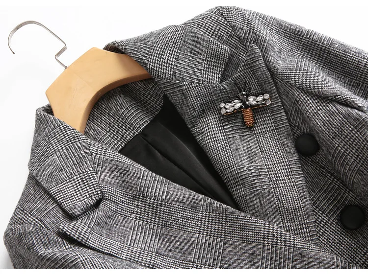 Женский шерстяной Блейзер элегантный двубортный блейзер в клетку Женская