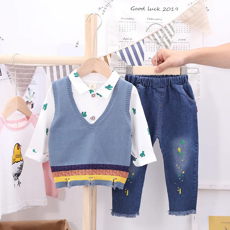 Осенняя детская одежда для малышей свитер мальчиков и девочек жилет мультяшная