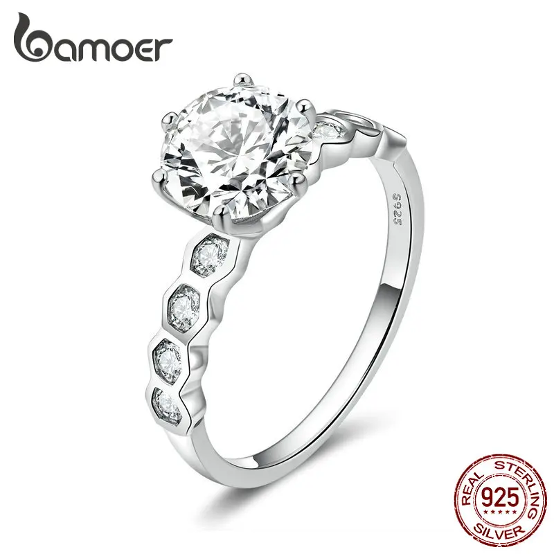 BAMOER, обручальное кольцо с большим камнем, 925 пробы, серебро, AAA, цирконий, обручальные кольца для женщин, свадебные массивные ювелирные изделия SCR476