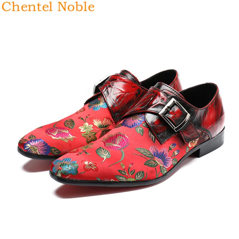 Классические Модные Мужские модельные туфли Chentel с цветочным узором кожаные