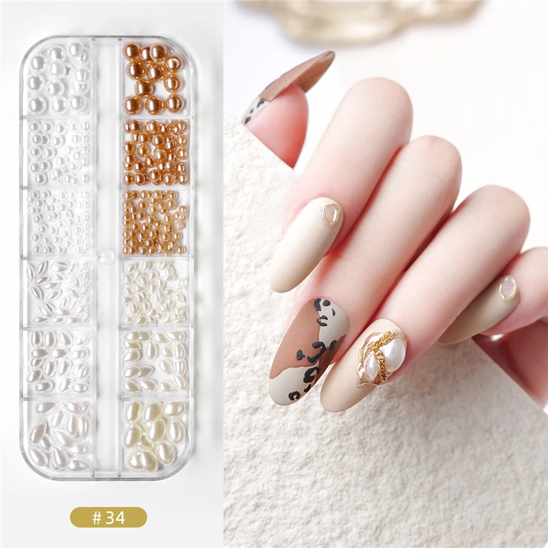 12 Grid/Box Nail Art Glitter Flakes Rivet Rhinestone Semicircular Bordure Pearl 3D Slices Decorations Tips | Красота и здоровье