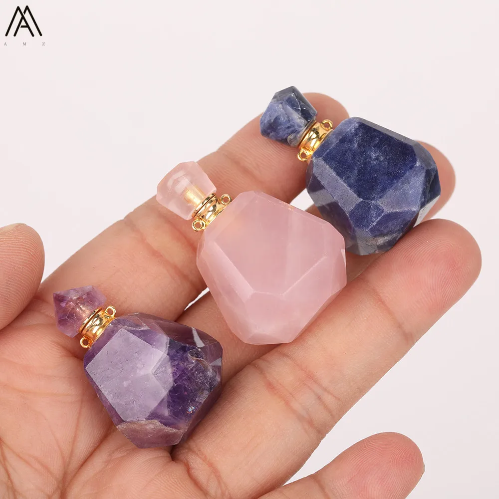 Fashion Women Natural Cherry Agates Stone Perfume Bottle Pendant Roses Quartz Jewelry Necklace Charms DIY EF-DG-77AMEE | Украшения и