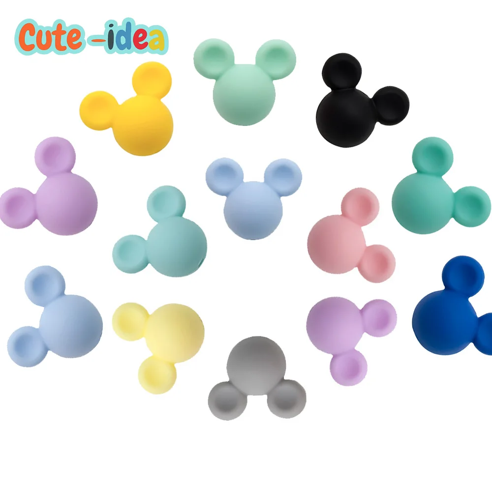 Cute-idea 30pcs Mouse Baby Teething Beads Food Grade Cartoon Silicone Beads For Necklaces Baby Teether Toy Nursing Gifts